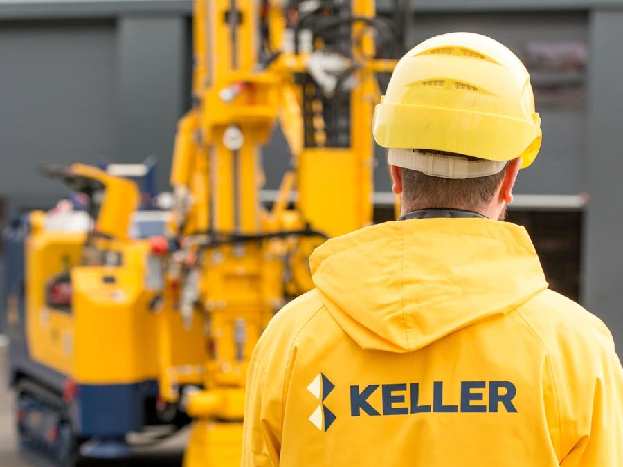 Employee in yellow Keller branded jacket
